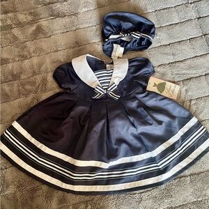 Rare Editions Navy and White Collared Nautical Dress